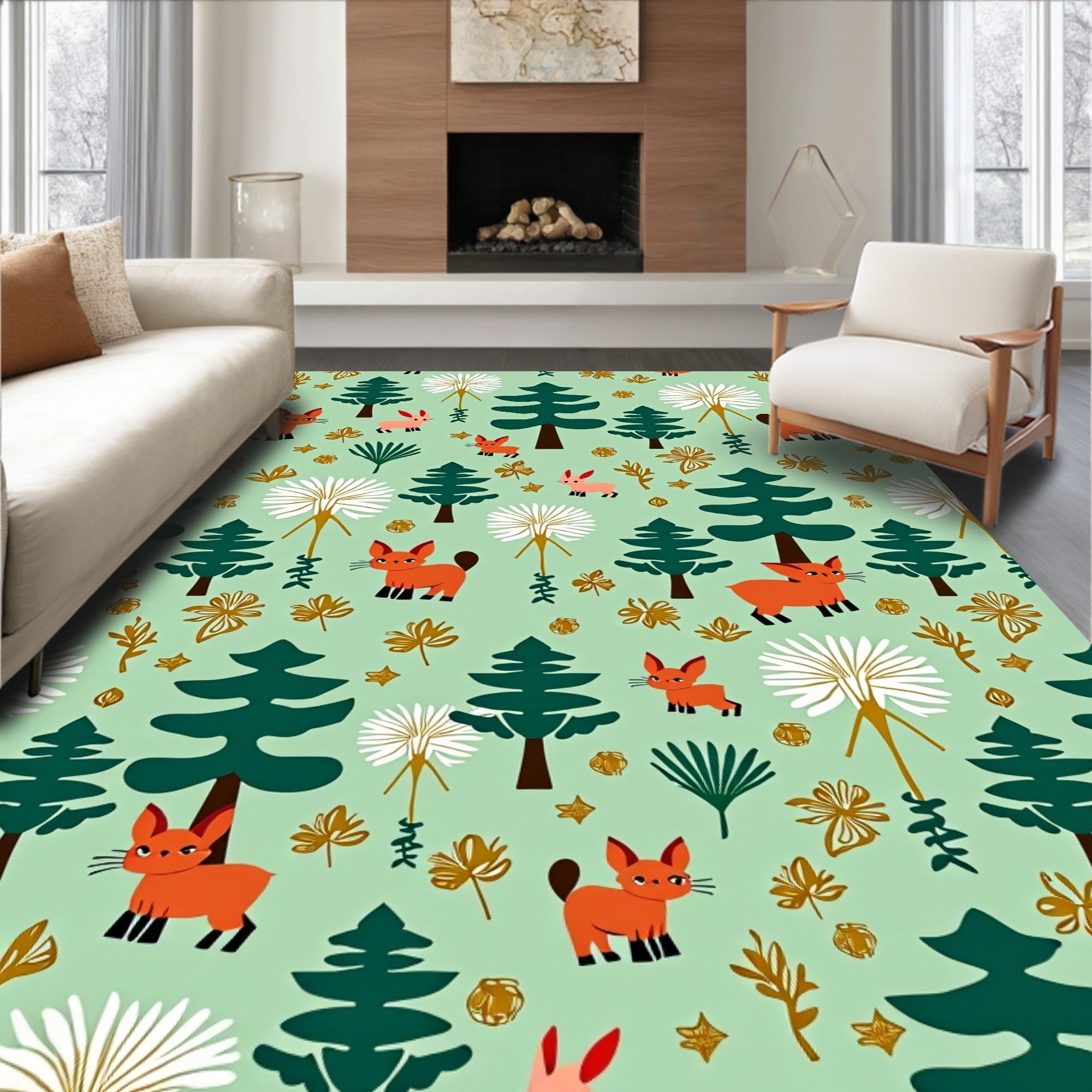 Whimsical Woodland Creatures Fox and Bunny Rug