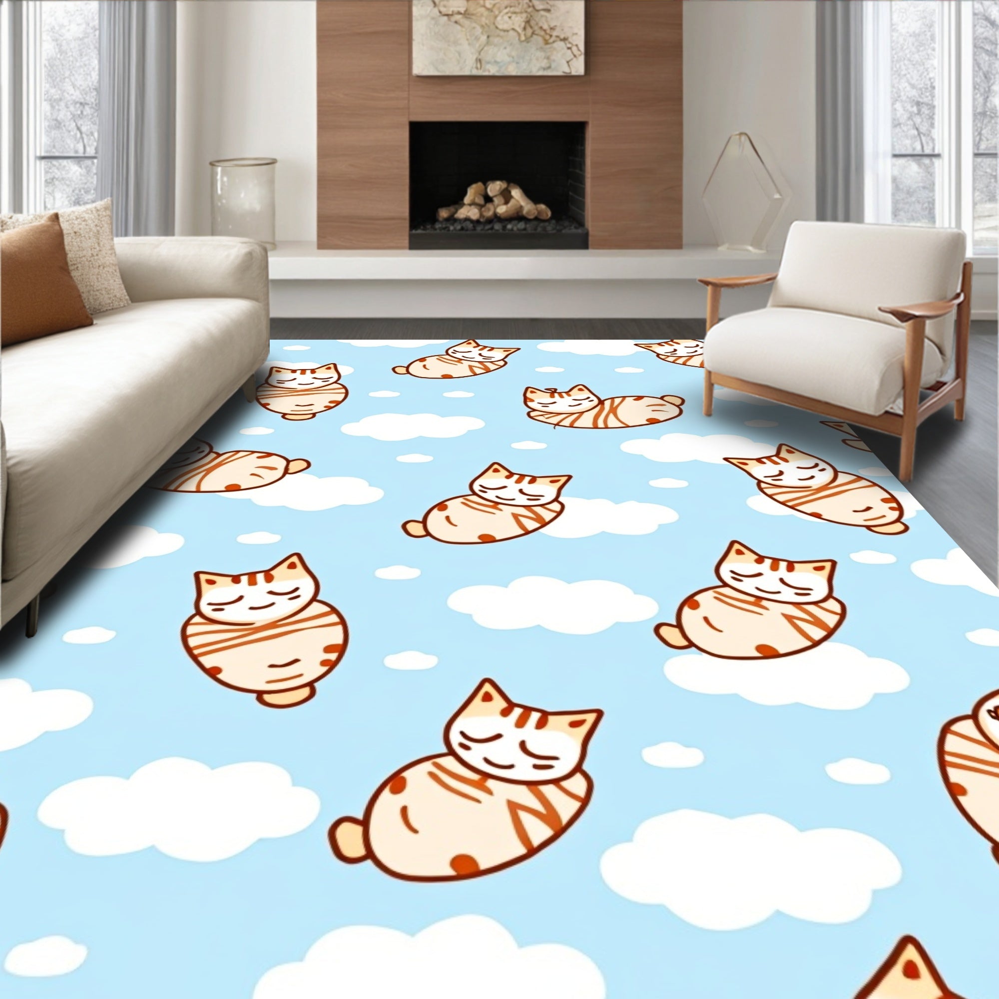 Cute Sleeping Cats In Sky Clouds Rug
