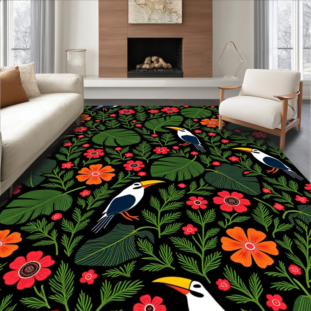 Tropical Toucan and Floral Garden Rug