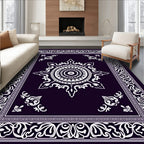 Deep Indigo White Floral Mandala Border Rug