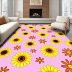 Golden Yellow Sunflowers Pink Background Rug