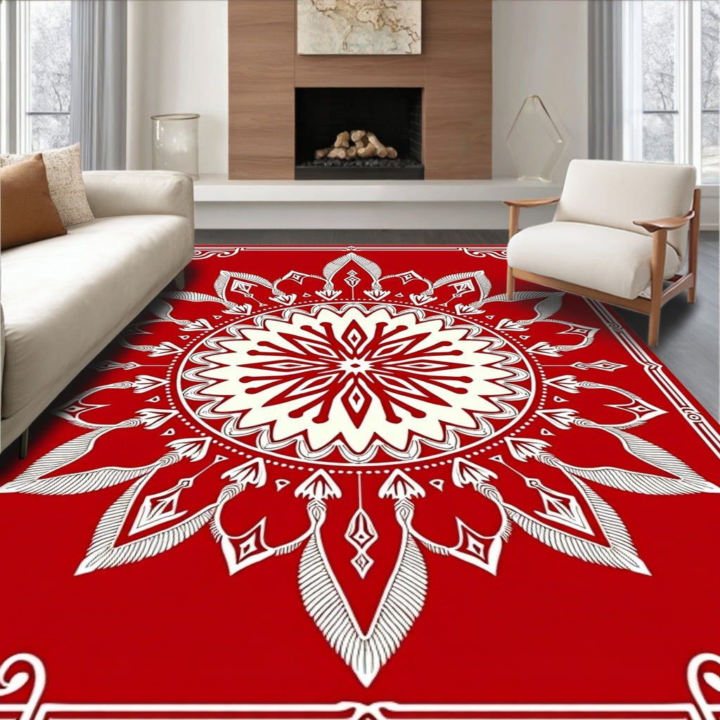 Red Cream Symmetry Petal Layout Rug
