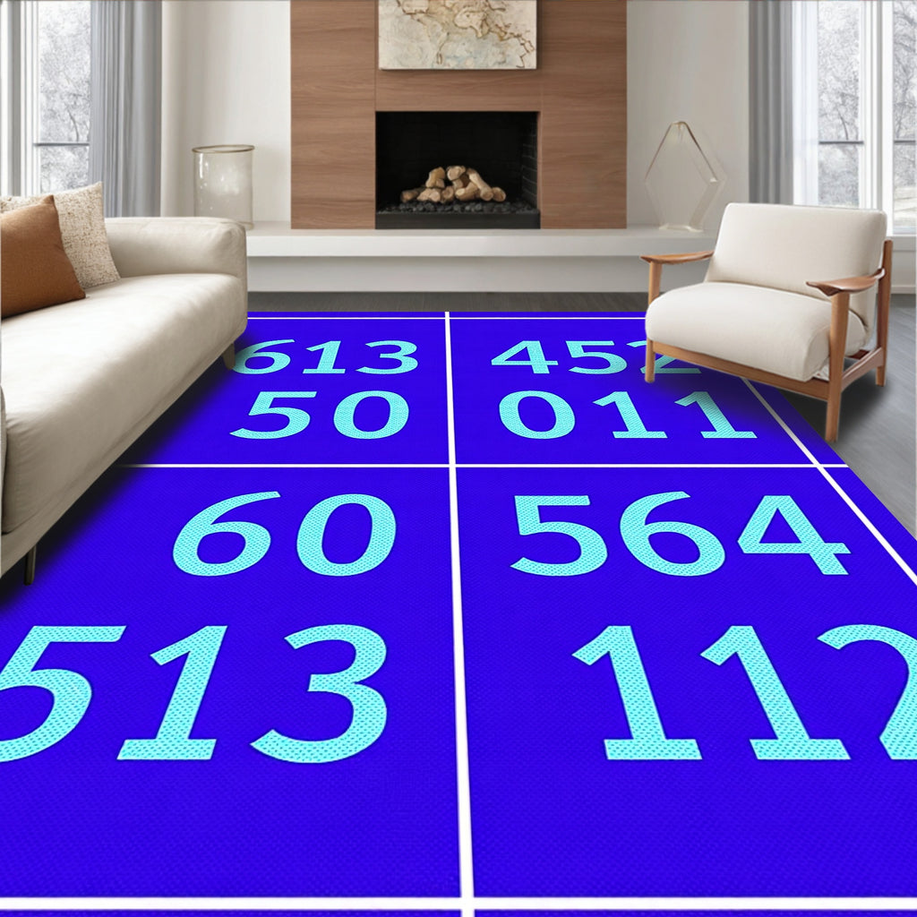 Retro Blue Numeric Squares Rug