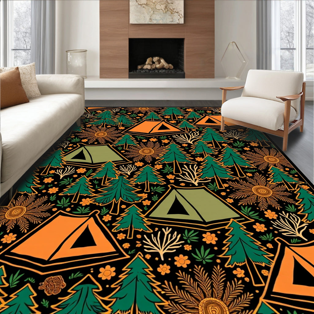 Woodland Tent Meadow Camping Nature Rug