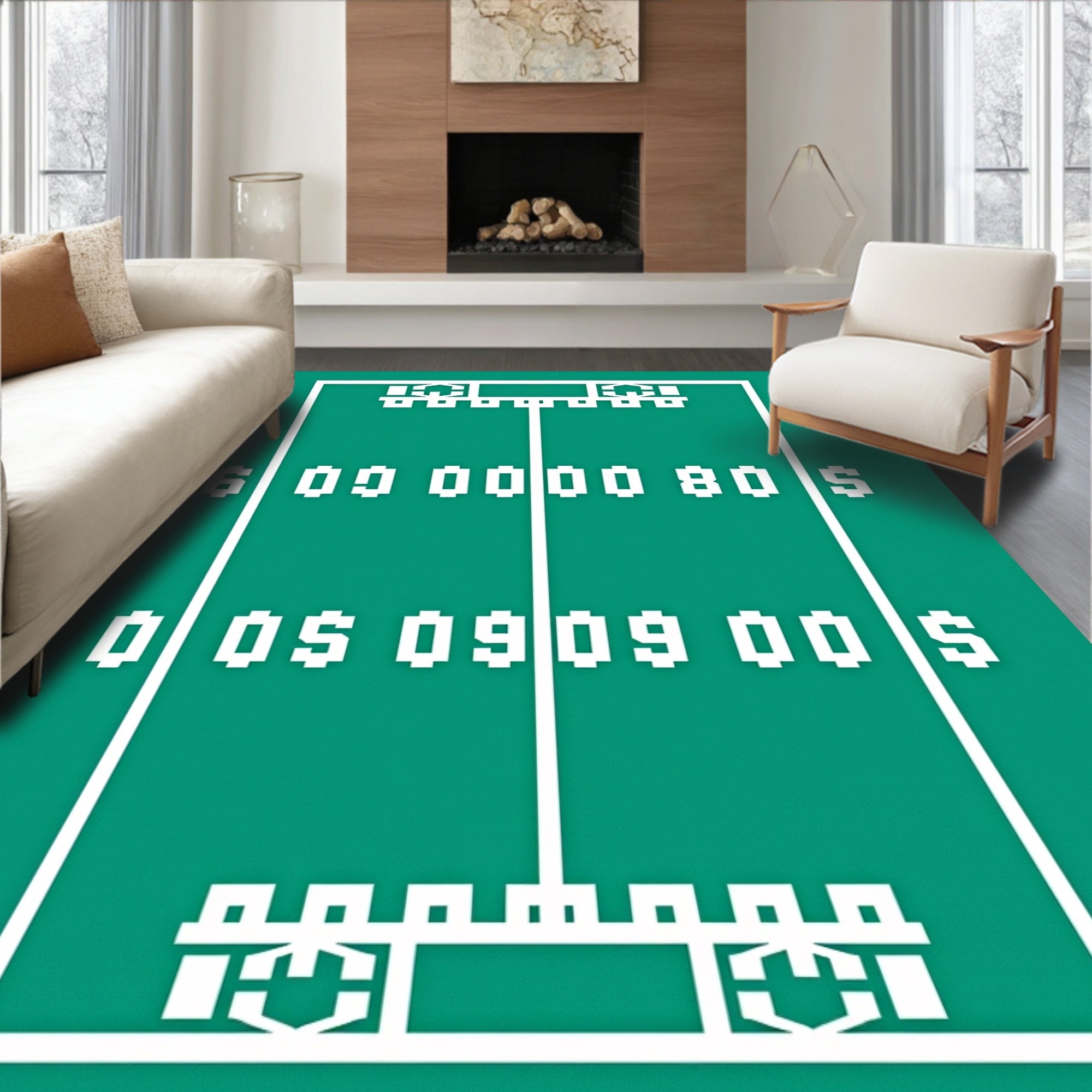 Green Football Field Pixelated Score Rug