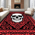 Gothic Skull Black Red Ornate Rug