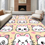 Whimsical White Kitty Faces Pink Fish Rug