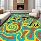Psychedelic Swirl Red Yellow Blue Icons Rug