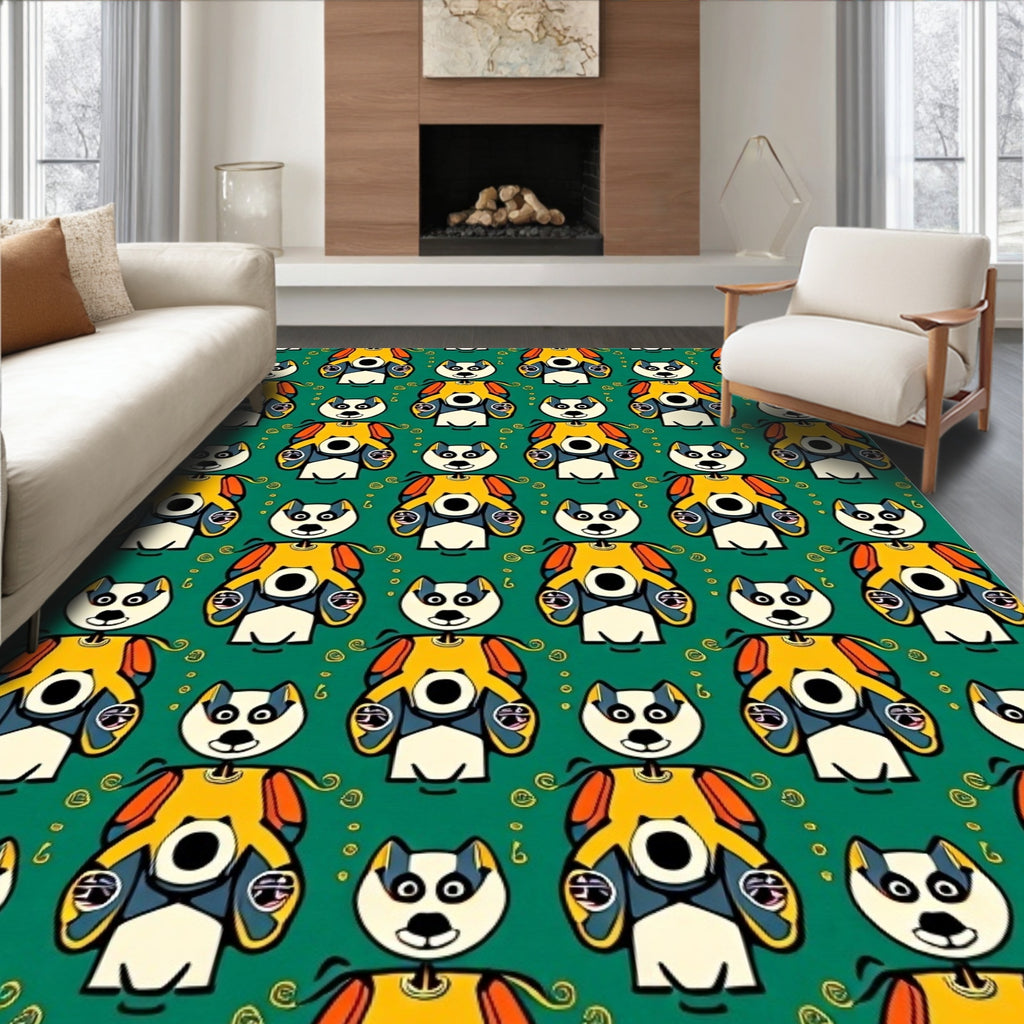 Whimsical Yellow Dog Art Deco Rug