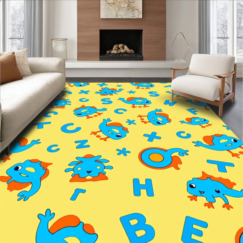 Whimsical Blue Orange Monsters ABC Rug