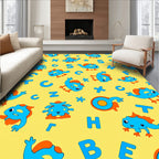 Whimsical Blue Orange Monsters ABC Rug