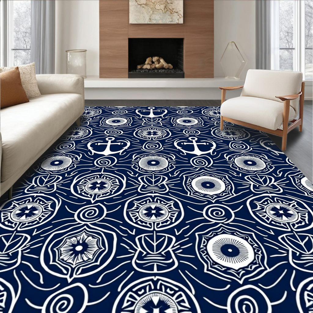 White Anchor Nautical Medallion Rug