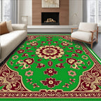 Emerald Green Burgundy Floral Medallion Rug