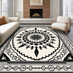 Monochromatic Black Cream Sunburst Medallion Rug