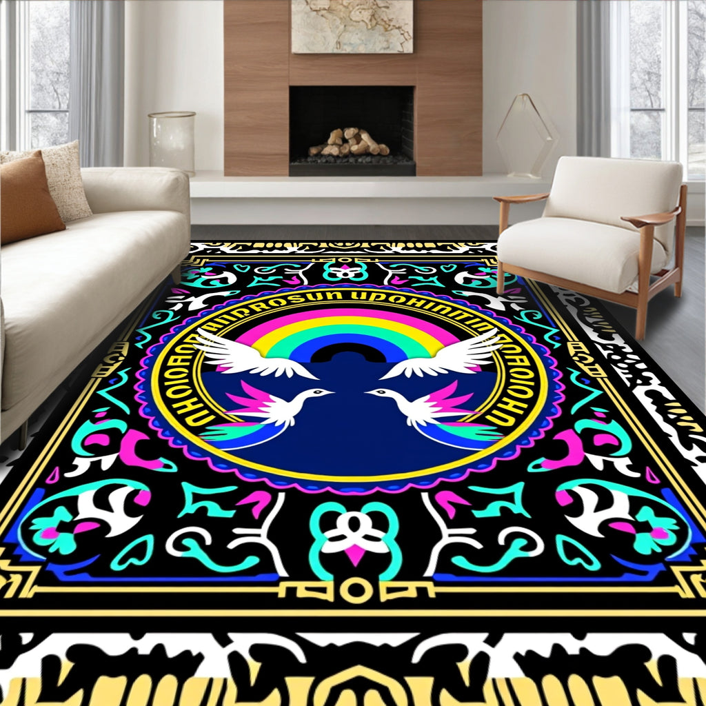 Vibrant Rainbow Dove Emblem Rug