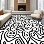 Whimsical Black And White Doodle Swirls Rug