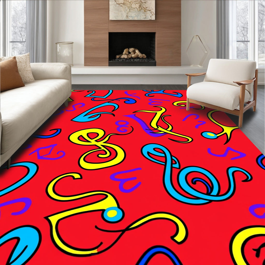 Funky Red Scribble Musical Notes Rug