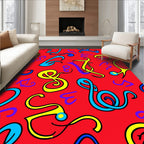 Funky Red Scribble Musical Notes Rug