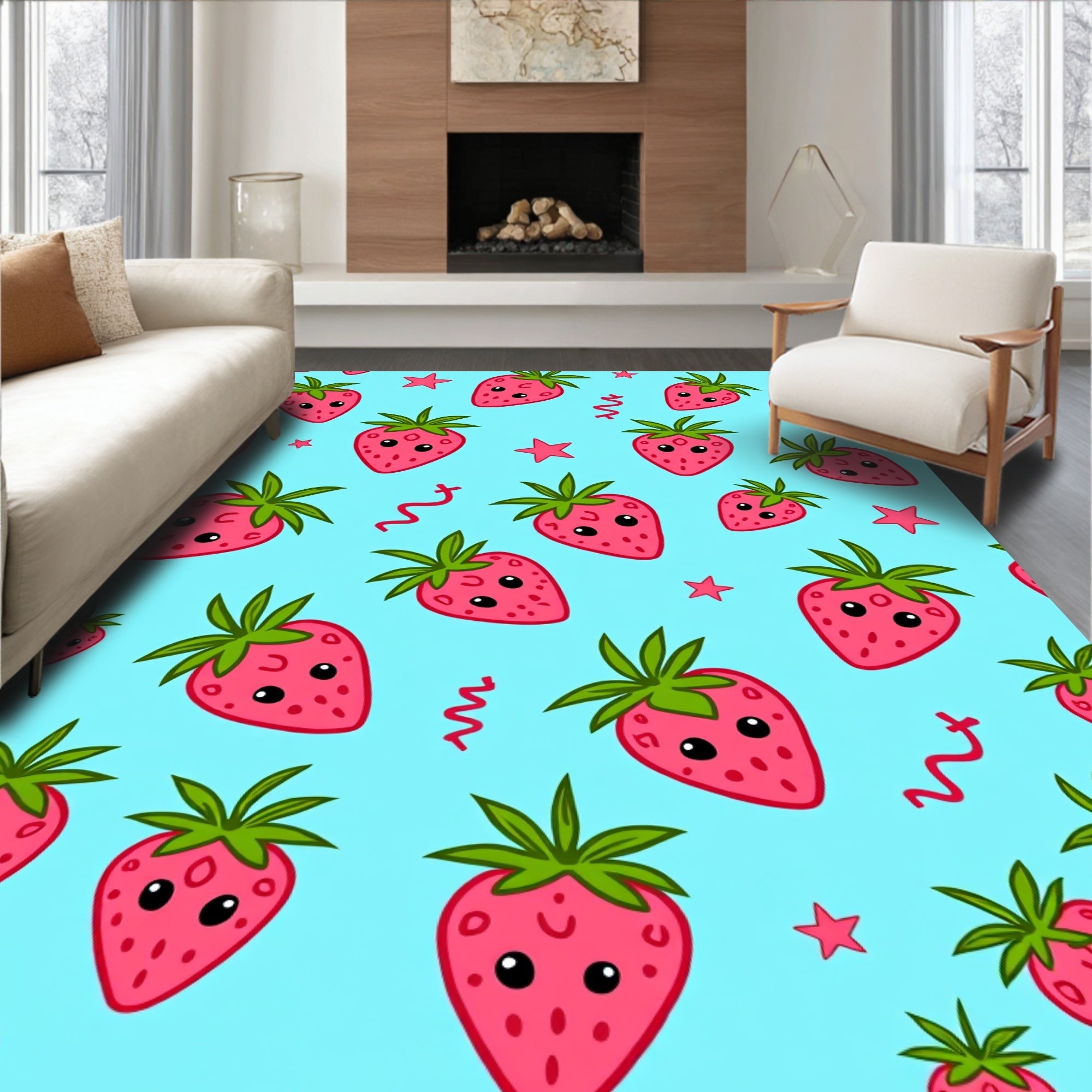 Cute Pink Strawberry Hearts Confetti Rug