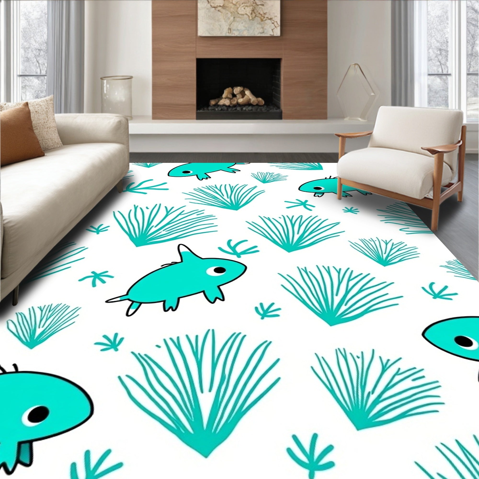 Aqua Fish Coral Whimsy Rug