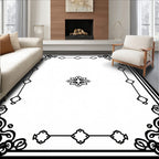 Ornate Floral Black and White Border Rug
