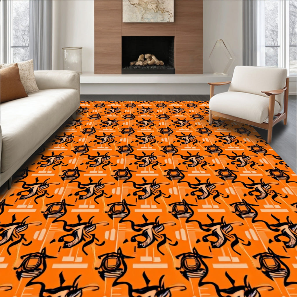 Bold Orange Abstract Creature Repeat Rug