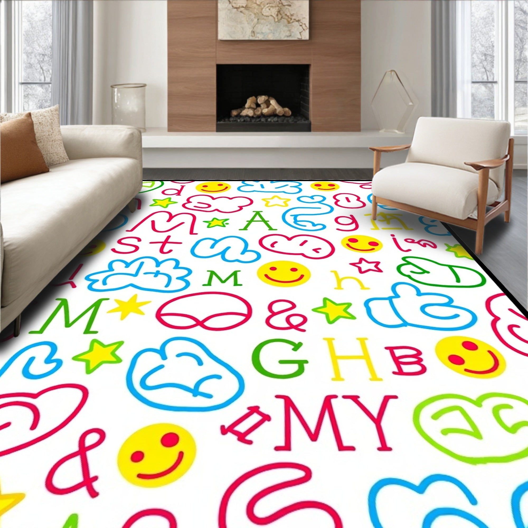 Playful Mixed Letters Smiley Icons Rug