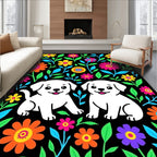 Happy Puppies Colorful Floral Garden Rug