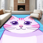 Kawaii Pink Striped Cat Portrait Rug