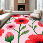 Vibrant Red Poppy Garden Pink Rug