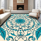 Teal Feathered Floral Sunburst Rug