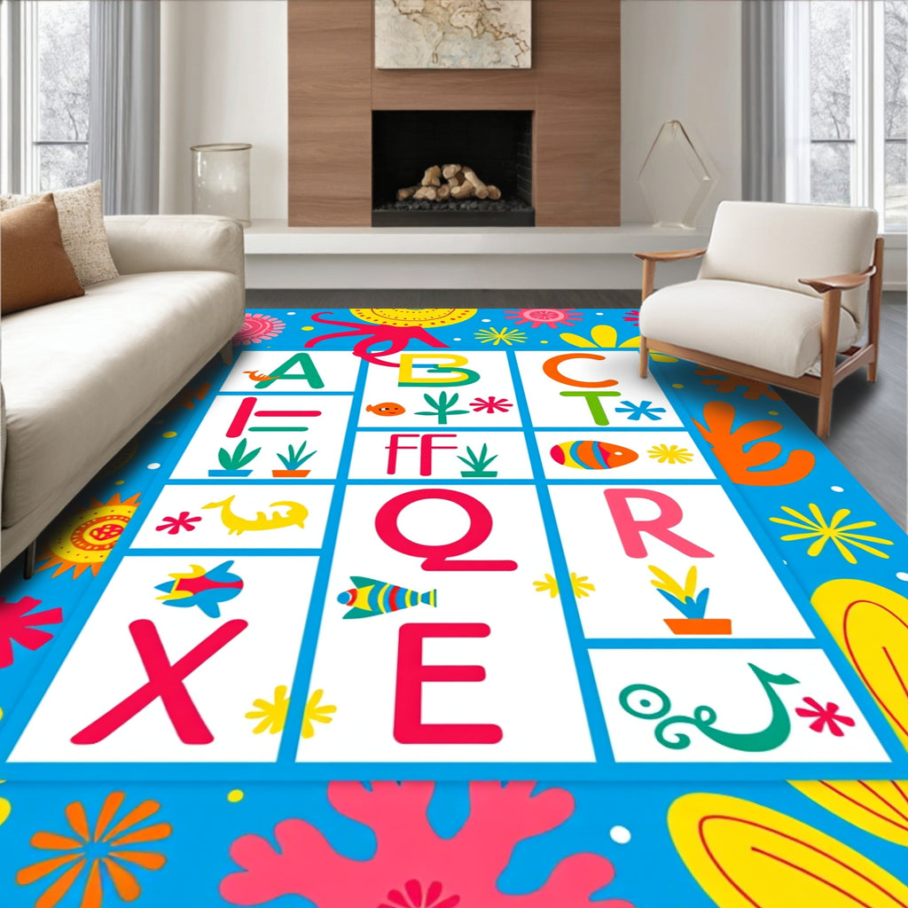 Whimsical Ocean Alphabet Creatures Rug