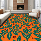 Orange Teal Foliage Floral Garden Rug