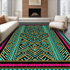 Bold Pink Turquoise Geometric Maze Rug