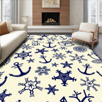Nautical Navy Anchors Sunburst Snowflakes Rug