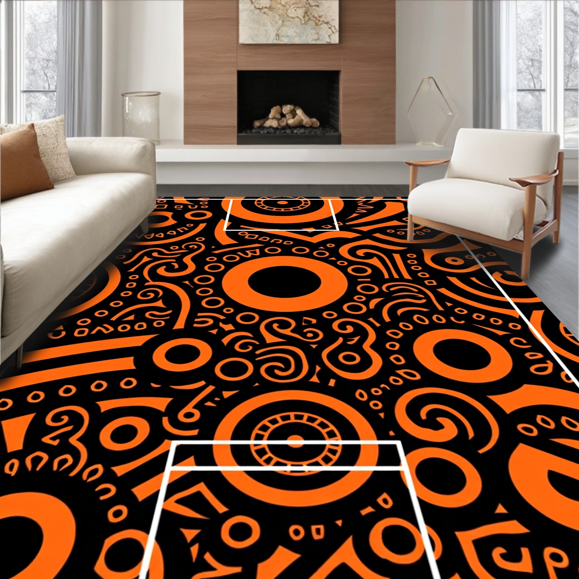 Bold Orange Tribal Circles Rug