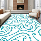 Aqua Swirl Abstract Whimsical Lines Rug