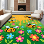 Whimsical Yellow Bees Floral Meadow Rug
