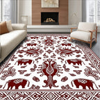 Deep Red Elephant Folk Art Rug