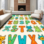 Playful Alphabet Animals Floral Collection Rug