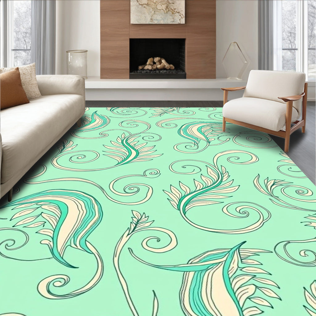 Aqua Coastal Leaf Swirl Rug