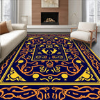 Navy Orange Curlicue Emblem Rug