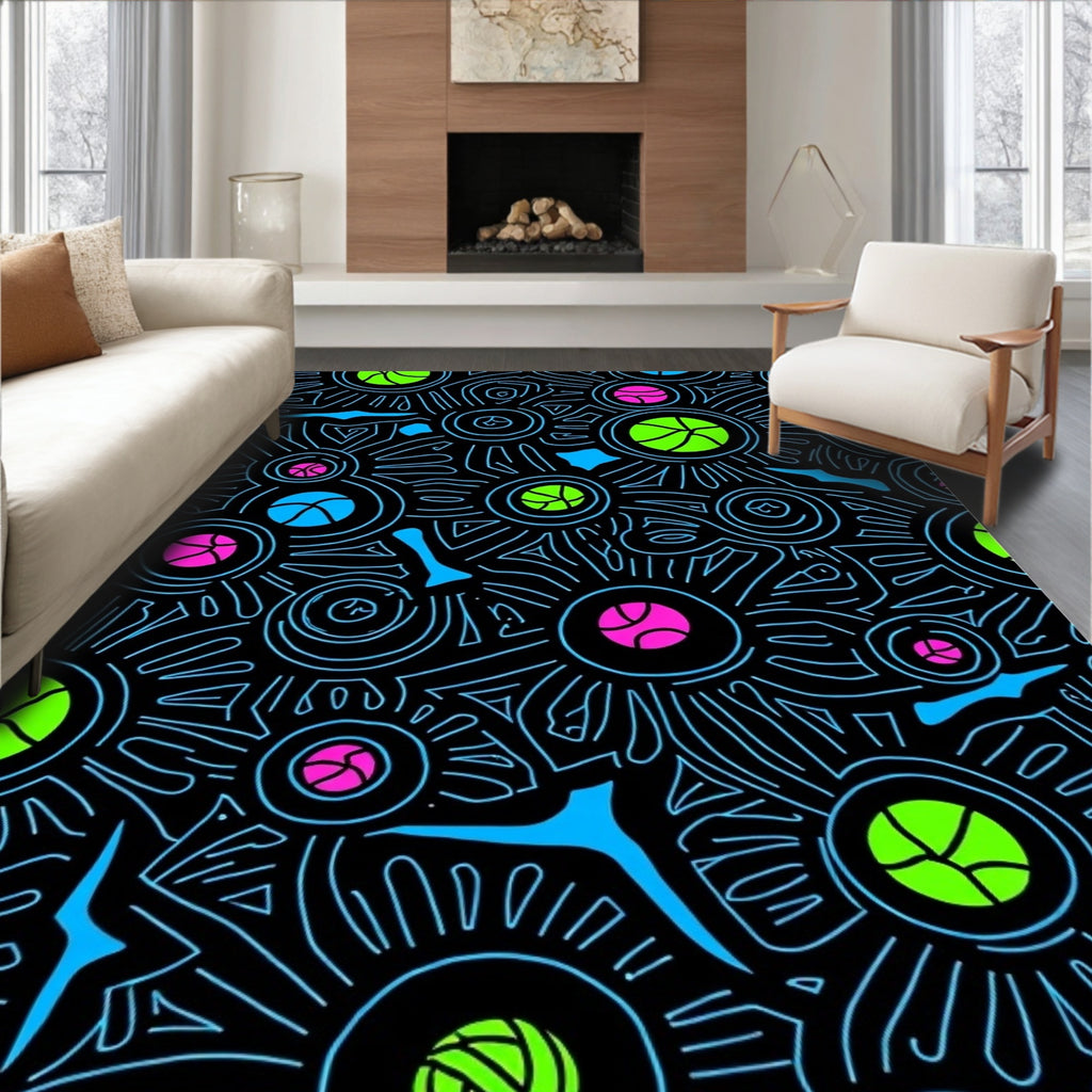 Neon Circles And Lines Rug