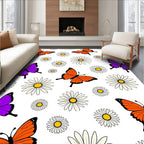 Whimsical Orange Purple Butterfly Daisy Rug