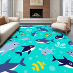 Teal Water Sea Creature Friends Rug