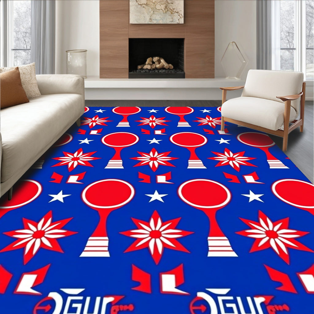 Red White Star Globe Arrangement Rug