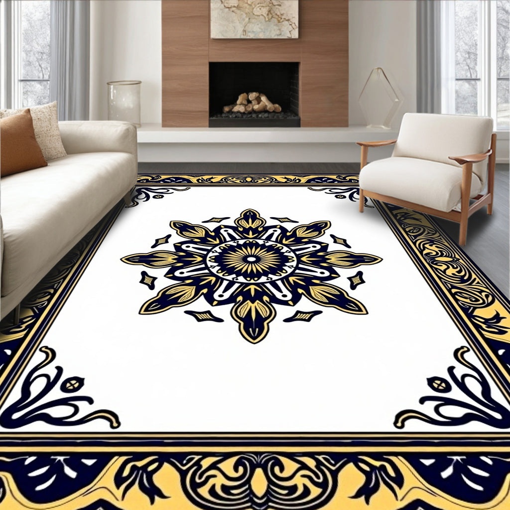 Grand Blue Yellow Floral Medallion Rug