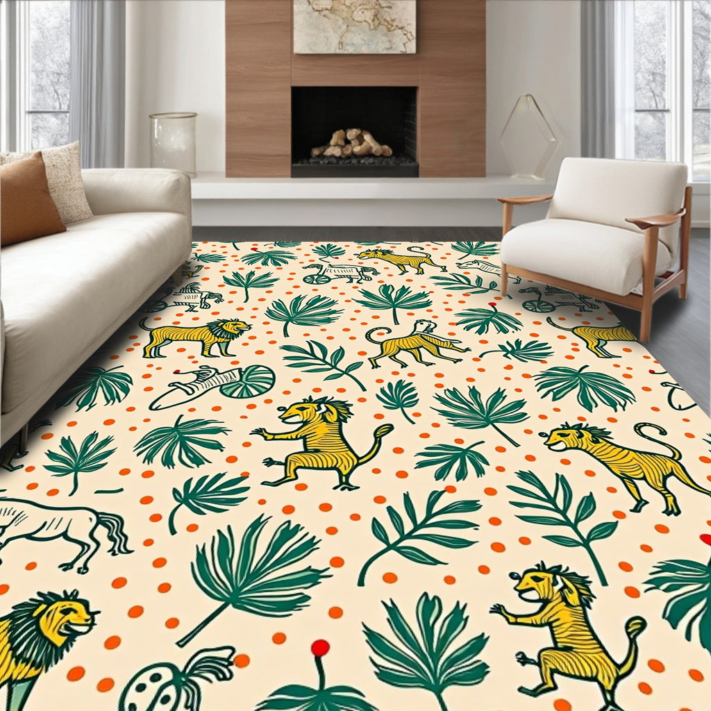 Whimsical Lions Playful Circus Scene Rug