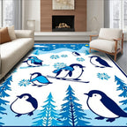 Winter Penguin Ski Scene Blue Accent Rug