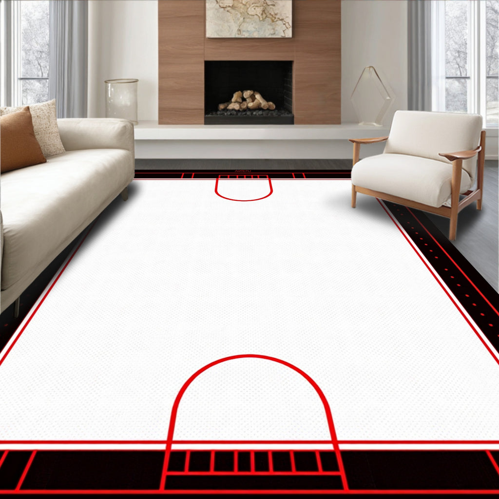Minimalist Red Outline Geometric Court Rug